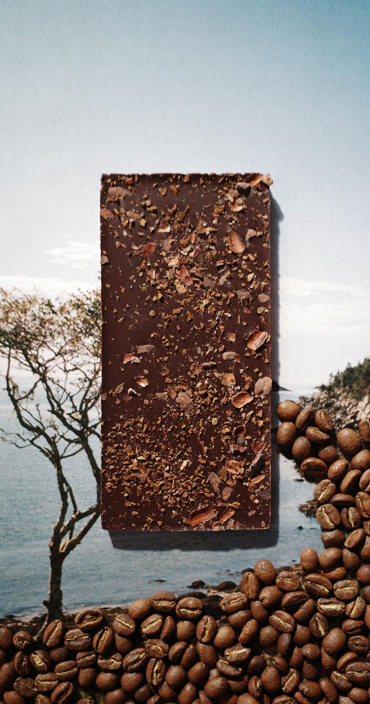 Ground Ethiopian Coffee and Cacao Shell Chocolate Bar