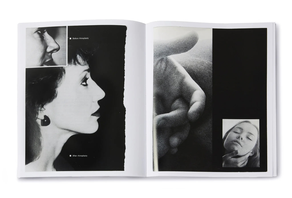 page example black and white images of woman's face and hands