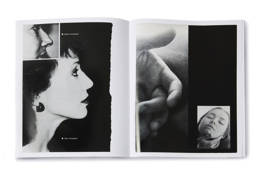 page example black and white images of woman's face and hands