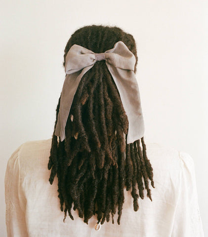 Charcoal Grey Silk  Hair Bow | Plant Dyed | Sustainably Made