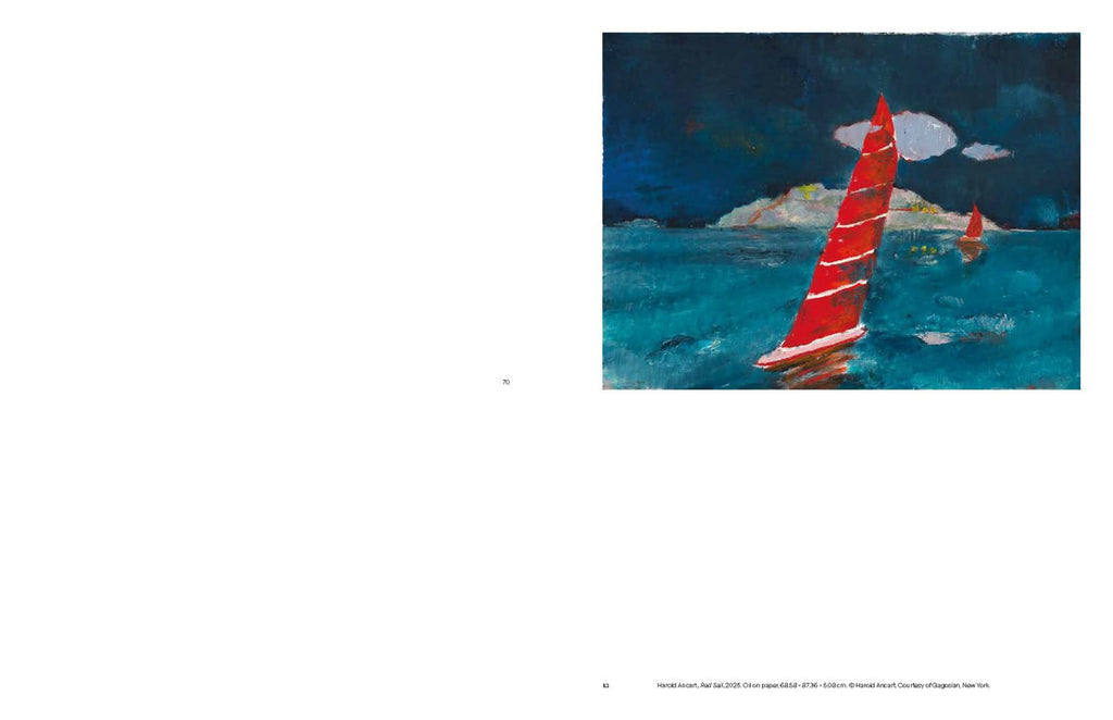 Sailboat with a red sail on a blue ocean background
