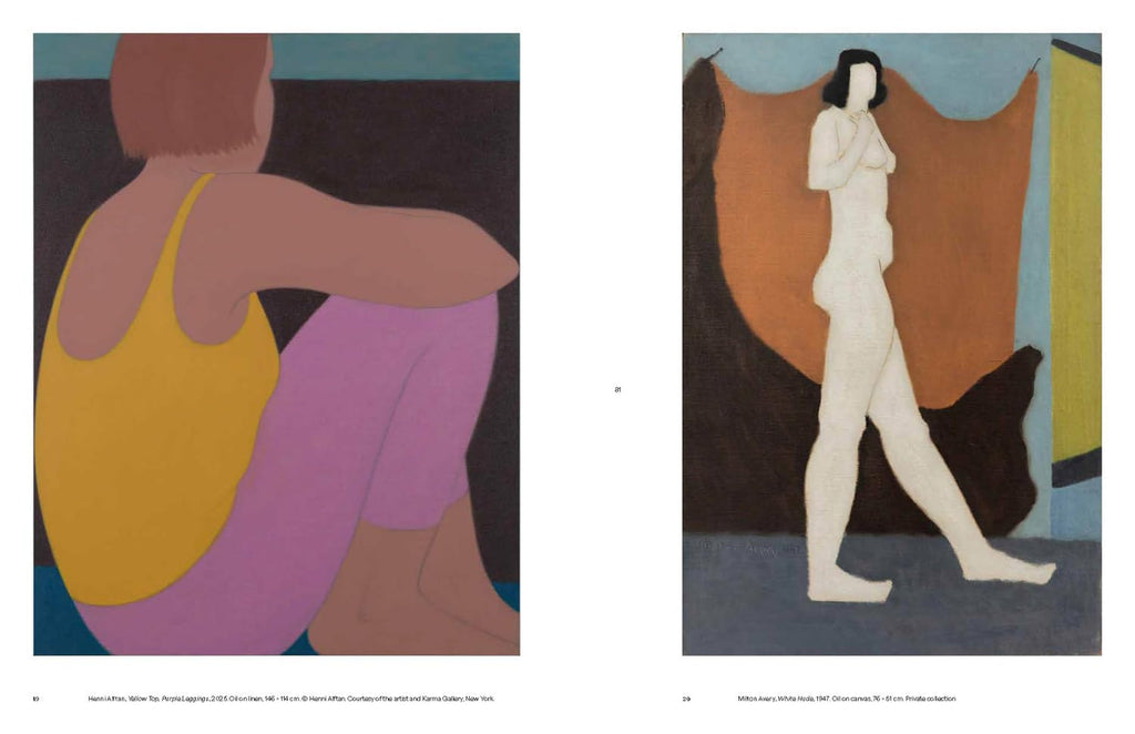 Two abstract artworks of nude figures with colorful backdrops.