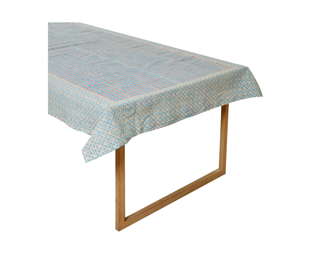 Gregory Parkinson TABLECLOTH - BLEACHED COFFEE CORNFLOWER