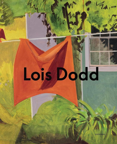 Book cover depicting a painting of an orange towel hanging on a line with 'Lois Dodd' text overlay