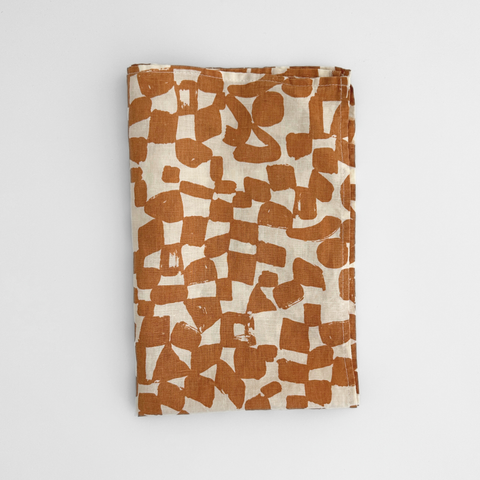 Tea Towel - Checks - Amber - Natural