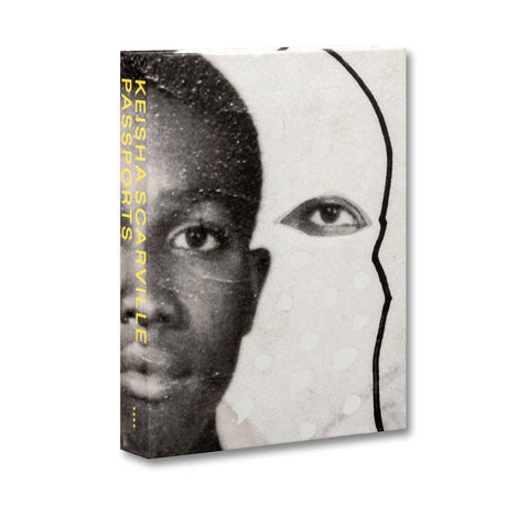 Book cover with a black and white portrait and text 'Keisha Scaville Passports' on a white background