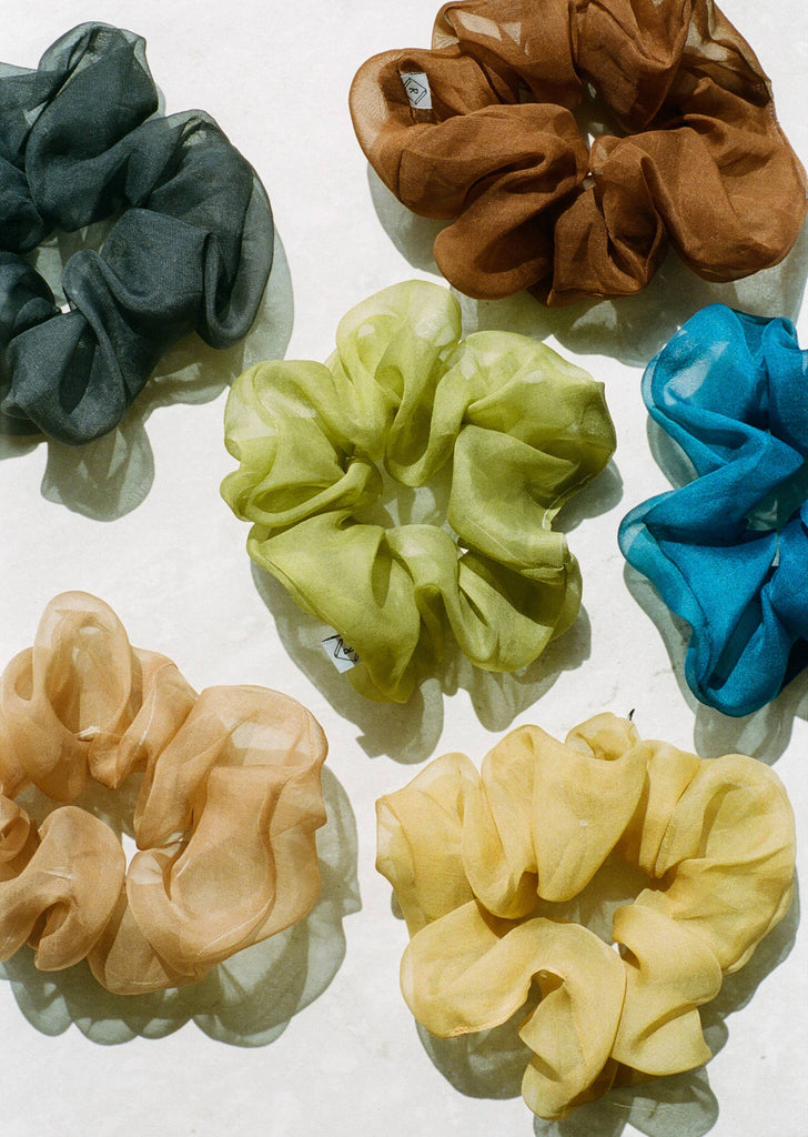 Charcoal Silk Organza Plant Dyed Scrunchie