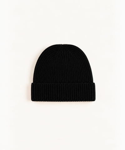 black wool beanie on white background