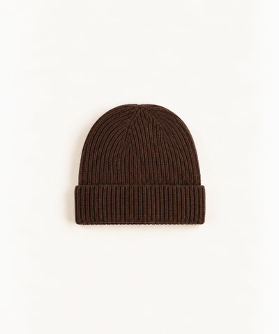 brown wool beanie on white background