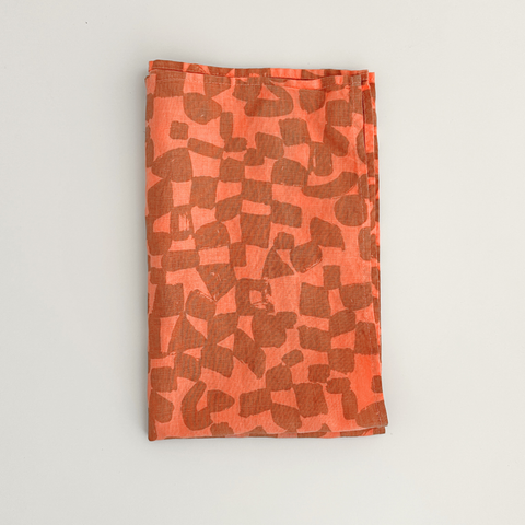 Tea Towel - Checks - Amber - Hot Coral