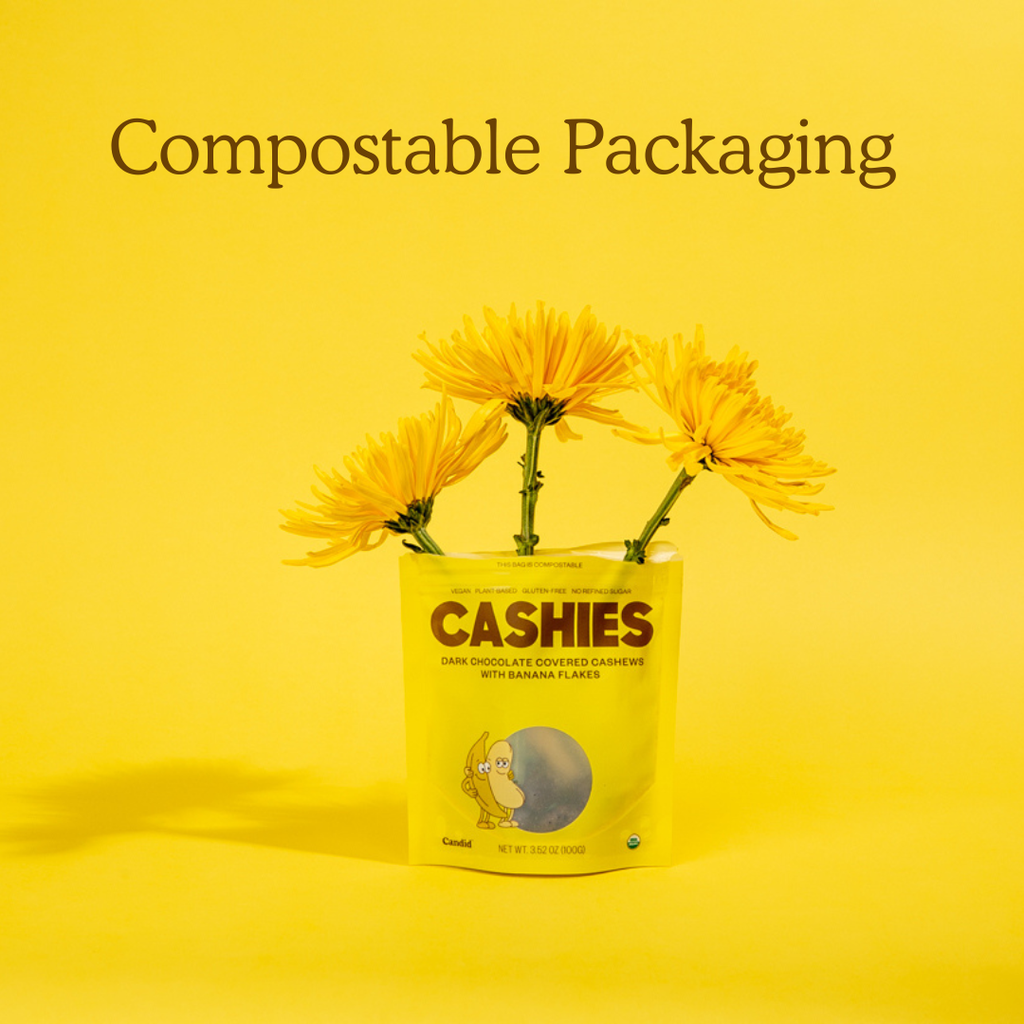 CASHIES — Chocolate covered cashews with banana flakes