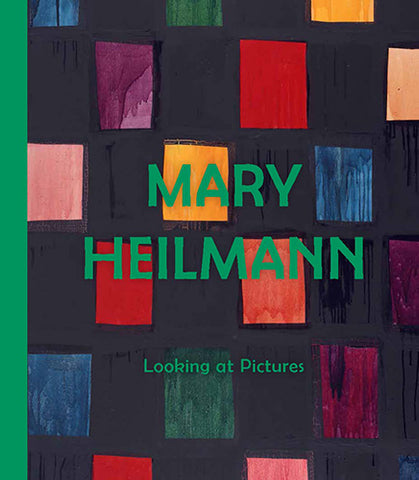 Book cover with colorful square patterns and 'Mary Heilmann' text on a black background