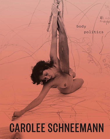 book cover which is a photograph of redish colored image of naked woman hanging from rope drawing on paper